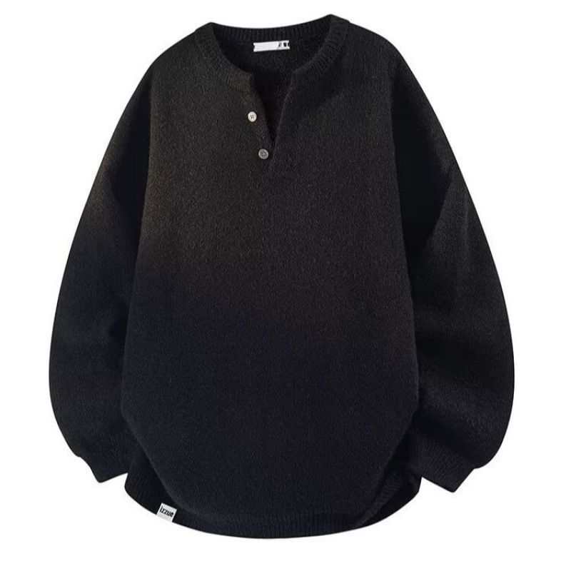 Henry Collar Sweater For Men, Solid Color Pullover, Warm Inner Layer, Knitted Base Sweater For Teenagers_viptrois.com