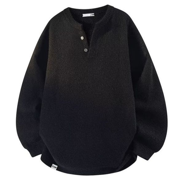 Henry Collar Sweater For Men, Solid Color Pullover, Warm Inner Layer, Knitted Base Sweater For Teenagers_viptrois.com