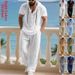 Men's Summer Short Sleeved Shirt Thin Suit High Quality Linen Hoodie Loose Straight Leg Pants_viptrois.com
