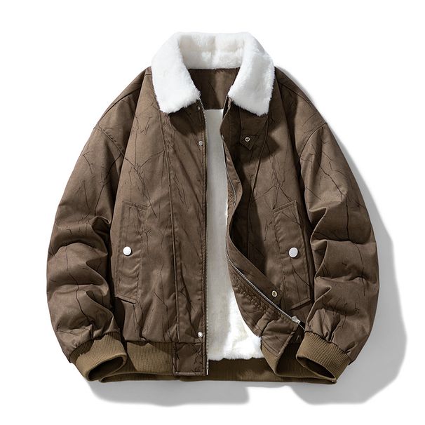 Faux Fur Collar Jacket – Unisex Winter Coat With Thickened Polyester For Streetwear & Campus Style_viptrois.com