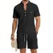 Men's Summer Casual Linen Shorts Suit Henry Style Loose Breathable Outdoor Workwear Sports Set_viptrois.com