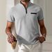 Men's Summer Polo Shirt With Stand Collar & Zipper Detail, Short Sleeve Checkered T-Shirt, Casual Slim Fit Breathable Top_viptrois.com