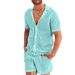 Men's Clothing Summer Suit Hollow Knitted Sweater Men's Casual Lapel T-Shirt Men's Sports Suit_viptrois.com