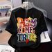 Cross Border 2026 Trendy Men's Summer T Shirt, Colorful Letter + Star Print Design, Casual Short Sleeve._viptrois.com