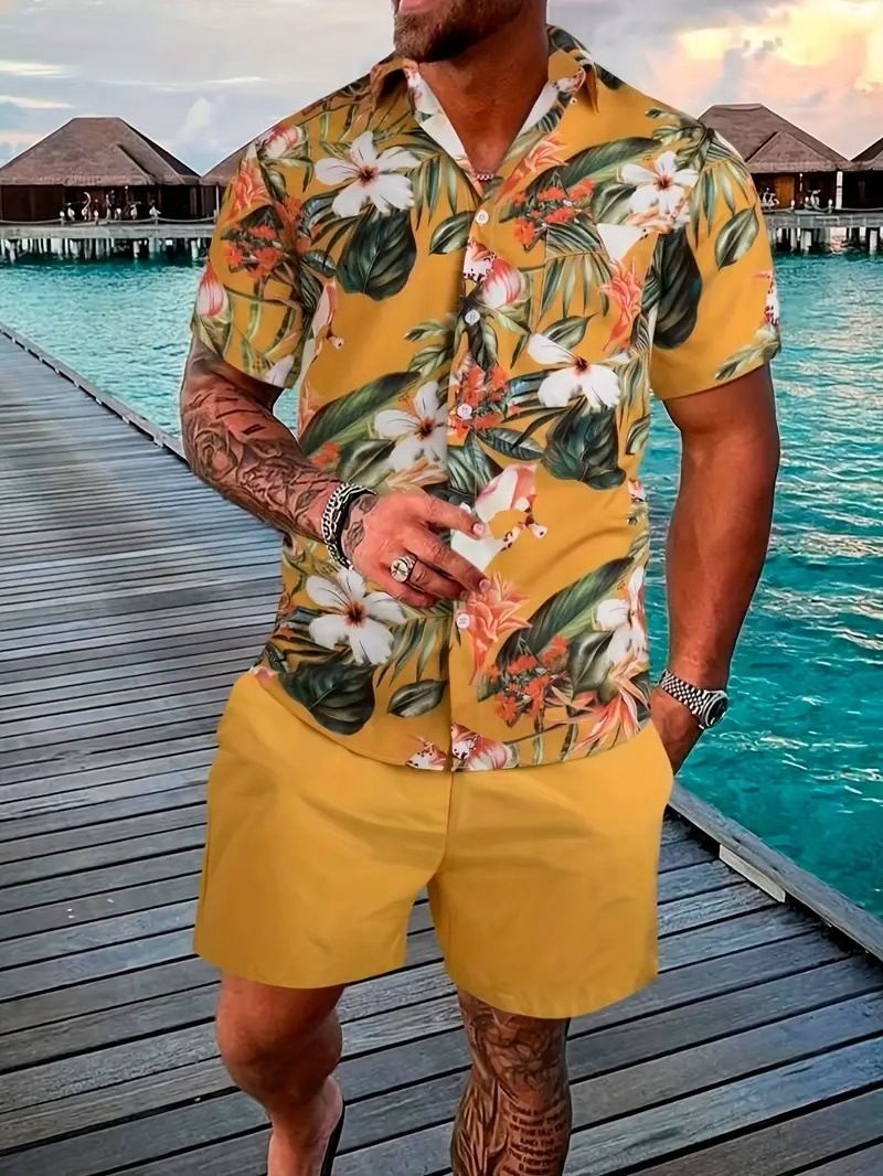Men's Clothing 2025 Hot Cross Border Fashion Short Sleeved Shirt Suit Men's Casual 3D Printed Short Sleeved Shorts Shirt_viptrois.com