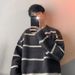 Striped Round Neck Sweater, Simple Knit Sweater For Men, Versatile And Trendy Design, Long Sleeved_viptrois.com