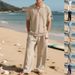 Men's Linen Set Short Sleeve Loose Collar Casual Sports Pants Independence Day Arrival Summer_viptrois.com