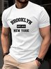 Maglietta Uomo 180g Cotone Puro Girocollo Stampa Brooklyn EST.1631 New York, Versatile Leggera Strato Base Estivo Casual_viptrois.com