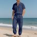 Men's Loose High End Hip Hop Workwear Sports Casual Trousers Linen Beach Short Sleeved Shirt Suit_viptrois.com