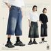 Men's Clothing 7 Point Washed Wide Leg Jeans For Men New American Trendy Street Style Straight Shorts_viptrois.com