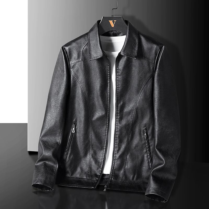 Large Size Autumn New Lapel, Korean Version, PU Washed Leather Jacket, Men's Top_viptrois.com