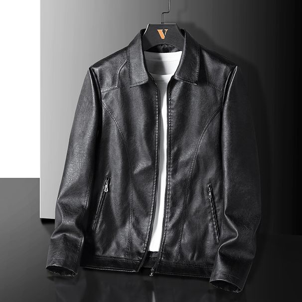 Large Size Autumn New Lapel, Korean Version, PU Washed Leather Jacket, Men's Top_viptrois.com