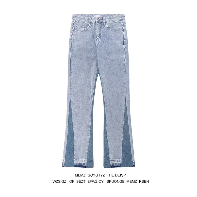 Niche Washed And Distressed Patchwork Slimming Micro Flared Jeans, Men's Trendy American Street Casual Pants_viptrois.com