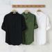 Summer Men's Linen Shirt Stand Up Collar Five Quarter Sleeve Trendy Cotton-Linen Blend Loose Fit Casual Wearable As Outerwear_viptrois.com