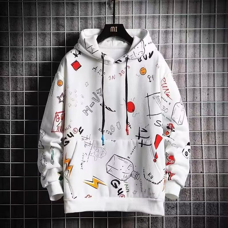 New Cartoon Animation Printing Middle School Students Men's Clothing Korean Version Pullover Hooded Sweater Jacket Spring And Autumn Sweater Men_viptrois.com