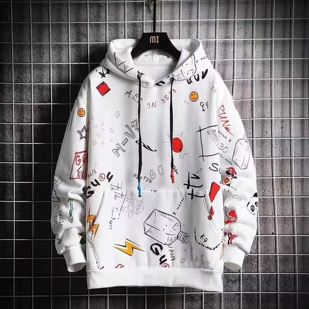 New Cartoon Animation Printing Middle School Students Men's Clothing Korean Version Pullover Hooded Sweater Jacket Spring And Autumn Sweater Men_viptrois.com