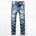 Loom Cross-Border Exclusive Foreign Trade Ripped European And American Fashion Slim Fit Trendy Straight Men's Jeans_viptrois.com