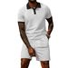 Men's Jacquard Polo & Shorts Set – Premium Breathable Polyester Summer Outfit With Contrast Collar (S-Xxxl, White/Grey/Black/Khaki/Light Blue)_viptrois.com