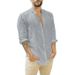 Men's Clothing Linen Cardigan Solid Color Casual Stand Collar Long Sleeve Shirt_viptrois.com