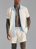 Men's Clothing Off Shelf Men's Casual Color Matching Short Sleeved Shirt Comfortable Shorts Two Piece Set_viptrois.com