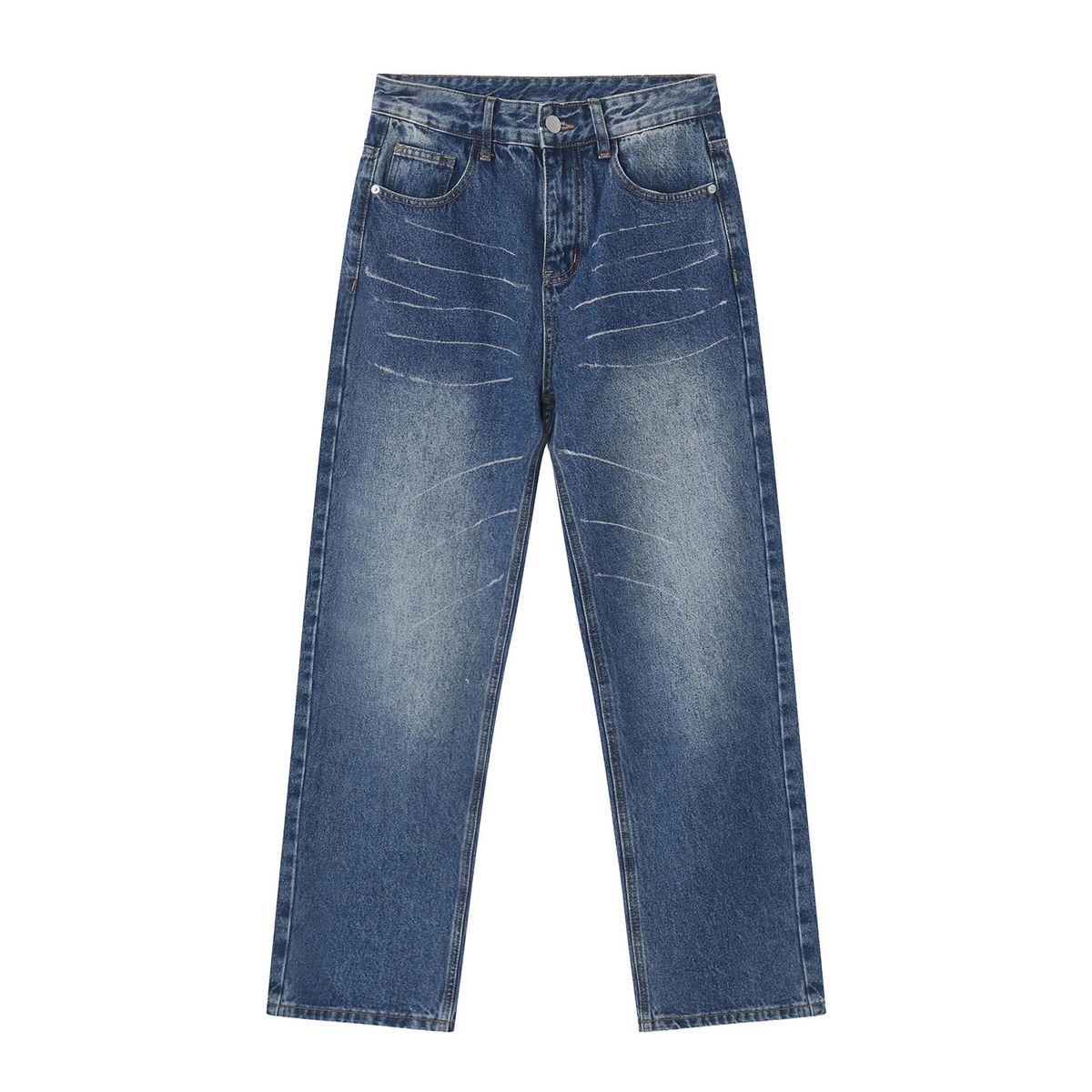 Men's Clothing | Summer New Loose Straight Retro Scratched Washed White Denim Pants_viptrois.com