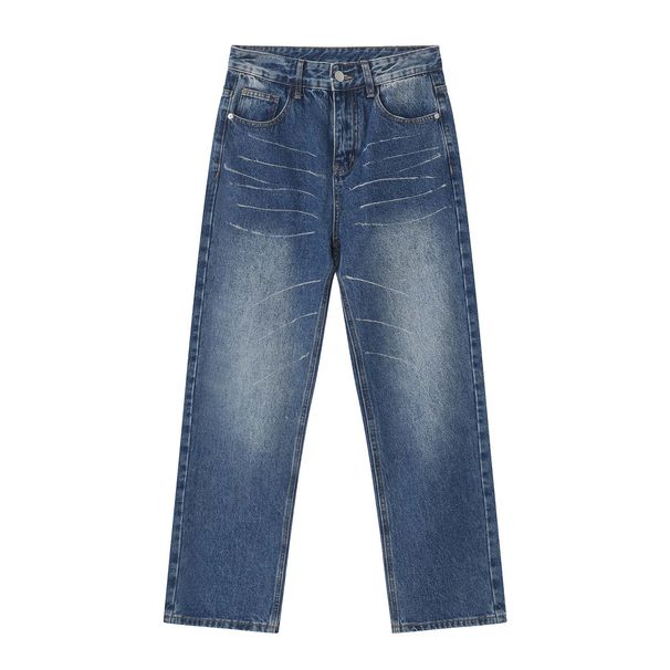 Men's Clothing | Summer New Loose Straight Retro Scratched Washed White Denim Pants_viptrois.com