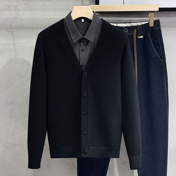 Korean Style V-Neck Knit Cardigan – Lightweight Spring/Autumn Open-Front Sweater For Men (Black, Green, Apricot, Gray) | Trendy Layering Piece_viptrois.com