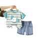 Male Baby 2025 New Cute Casual Stripe Thin Summer For Infants And Children Cool Handsome Dog Short Sleeve Set_viptrois.com