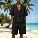 Men's Casual Sportswear Set – Breathable V-Neck T-Shirt & Comfort Shorts – Summer Athleisure Two-Piece Outfit_viptrois.com