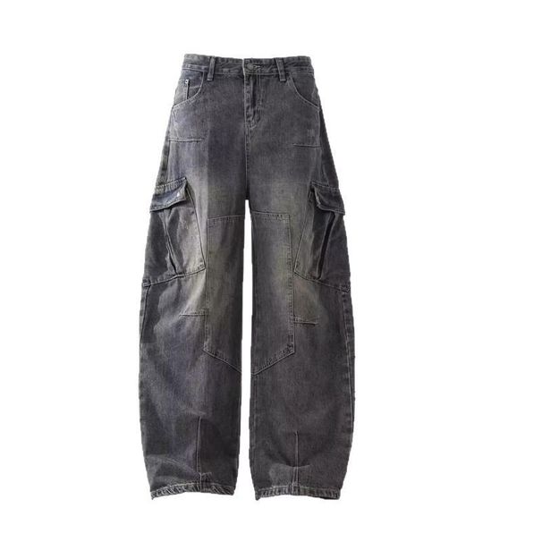 Men's Clothing Heavyweight Patchwork Washed Distressed Scimitar Jeans For Men With Multiple Pockets Wide Leg Loose Overalls_viptrois.com