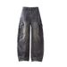 Men's Clothing Heavyweight Patchwork Washed Distressed Scimitar Jeans For Men With Multiple Pockets Wide Leg Loose Overalls_viptrois.com