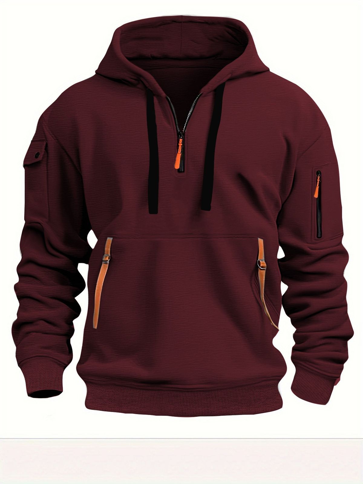 Men's Performance Hoodie With Zippered Pockets - Fleece-Lined Polyester Pullover For Street & Gym (Oversized Fit, All-Season Wear, 8 Size Options)_viptrois.com