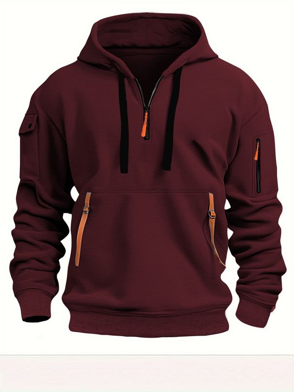 Men's Performance Hoodie With Zippered Pockets - Fleece-Lined Polyester Pullover For Street & Gym (Oversized Fit, All-Season Wear, 8 Size Options)_viptrois.com