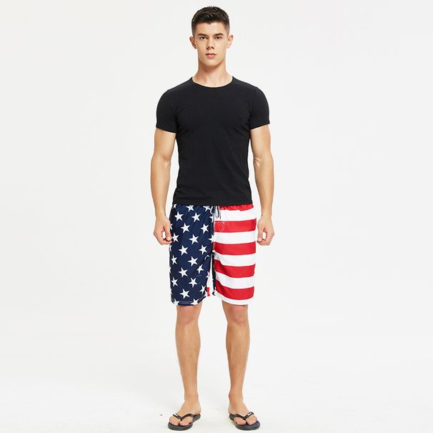 American Flag Quick-Dry Loose Beach For Men Plus Size Five-Point Swim Trunks Shorts_viptrois.com