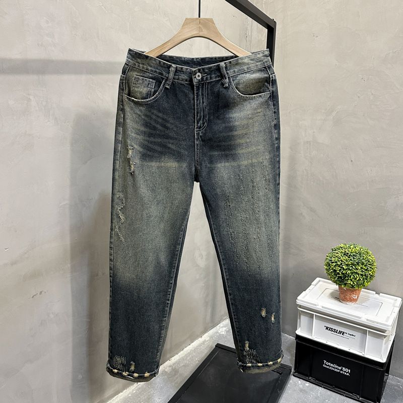 Men’s Vintage Tie-Dye Jeans – Retro High Street Style, Loose Straight Fit, Cotton Denim (Black/Blue-Gray, M-3XL)_viptrois.com
