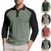 Autumn Men's Loose Color Matching Leisure Golf Lapel Buttoned Long Sleeved Polo Shirt_viptrois.com