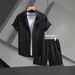 Men's Clothing Summer New Casual Fashion Jacquard Short Sleeved Shirt Shorts Suit_viptrois.com