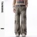 Men's Clothing Thai King Men's Wear 2024 Retro Autumn and Winter Spray Paint Multi Pocket Loose Casual Mopping Pants Men's Trousers_viptrois.com