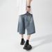 Wahed Graffiti Denim Short For Men, Summer Thin Mid-Length American Street Style Veratile Looe Straight Cropped_viptrois.com