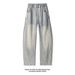 Vintage American-style Autumn Streetwear Washed Patchwork Curved Hem Jeans For Men And Women, Loose Fit, Plus Size,_viptrois.com