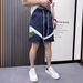 Men's Summer Casual Ice Silk Shorts Versatile Mid-Length Loose Fit Striped Pants Trendy Elastic Waist_viptrois.com