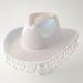 Women's unisex Panama style top hat, neon denim hat with metal tassel rhinestones suitable for dance performances_viptrois.com