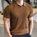Men's Slim Fit Polo Shirt Elastic Lapel Short Sleeve Hollow Out Ripple Knit For Commuting_viptrois.com