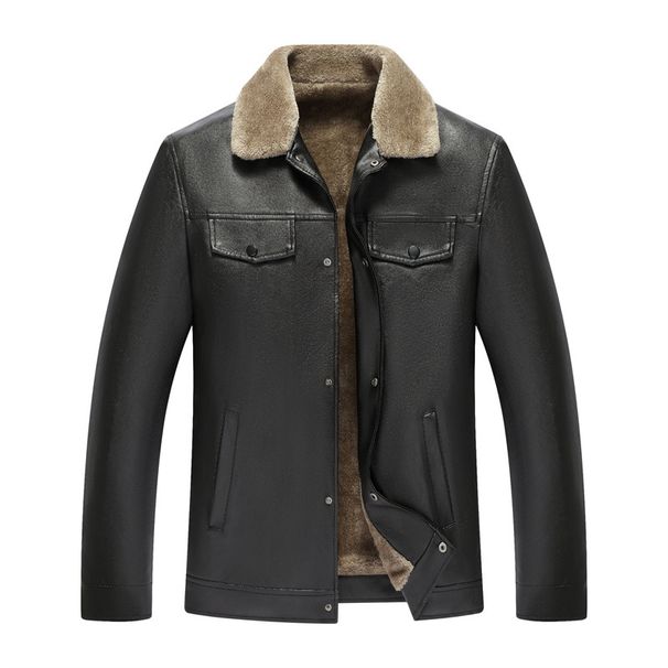 Men's Faux Shearling Leather Jacket Winter Coat Slim Fit PU Outerwear Stylish Casual Blazer For Autumn & Winter_viptrois.com