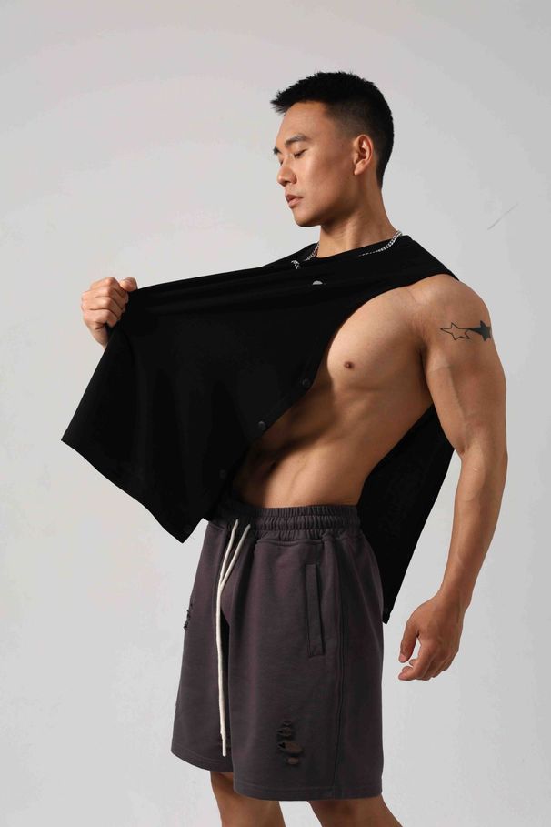 Men's Workout Tank Top With Side Snap Buttons - Breathable Cotton Gym Vest For Running & Fitness (Multiple Colors & Sizes)_viptrois.com