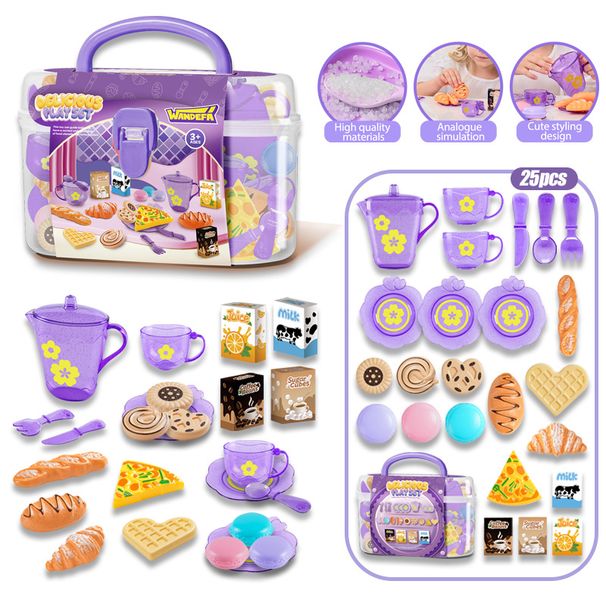 New Cross Border Pretend Kitchen Tableware Tea Set Toy Storage Box Afternoon Tea Dessert Food Children's Set_viptrois.com