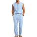 Men's Summer Trendy Linen Cotton Two Piece Set Sleeveless Shirt And Trousers Casual Breathable Cross Border European American_viptrois.com