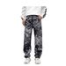 Men's Clothing Mosaic Print Design Jeans Retro Washed Loose Casual Straight Floor Length Wide Leg Trousers_viptrois.com