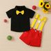 Mother & Kids Dress Suit Boys Short Sleeved Tie Shirt Red Suspender Shorts Two Piece Set_viptrois.com