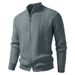 Men's Jacquard Knit Cardigan – Stand Collar Long Sleeve Sweater (Grey/Black/Light Khaki/Dark Khaki/Dark Brown)_viptrois.com